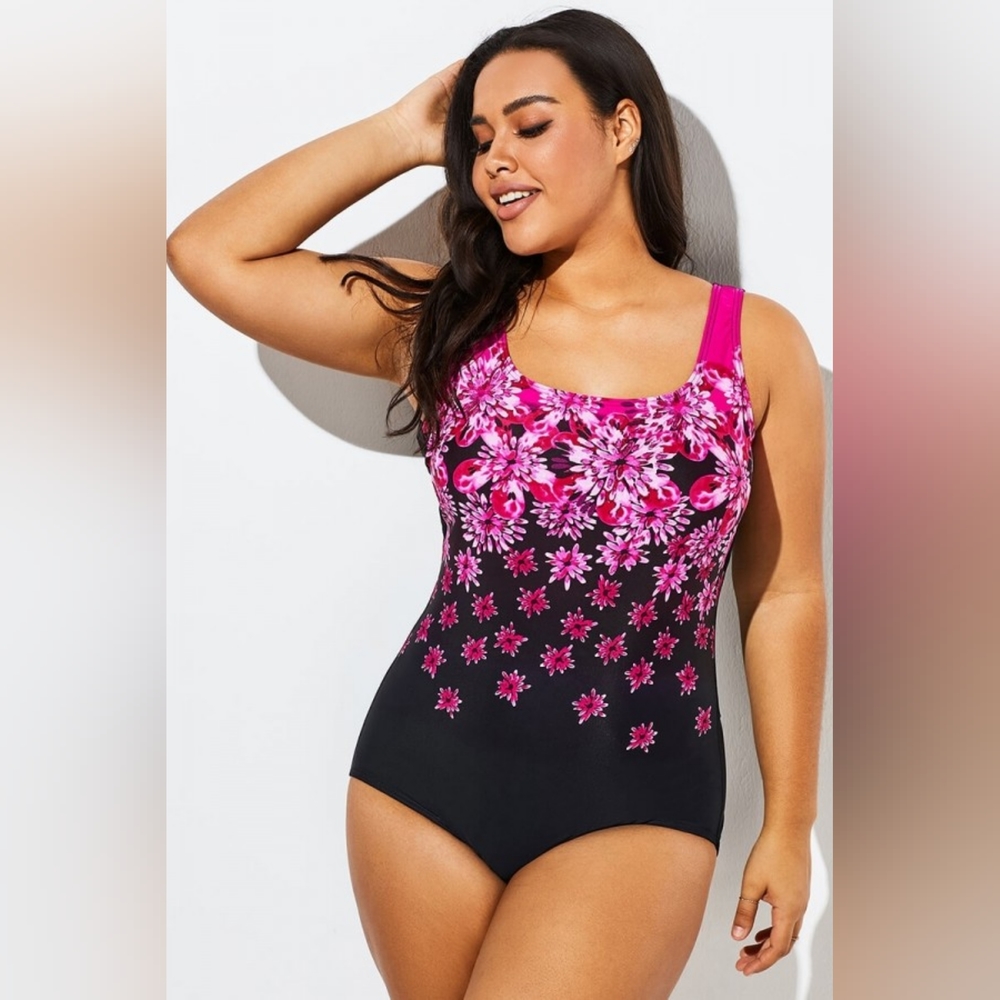 NEW NWT MeetCurve Plus Size Gradient Floral Sport One Piece Swimsuit Sz 4XL